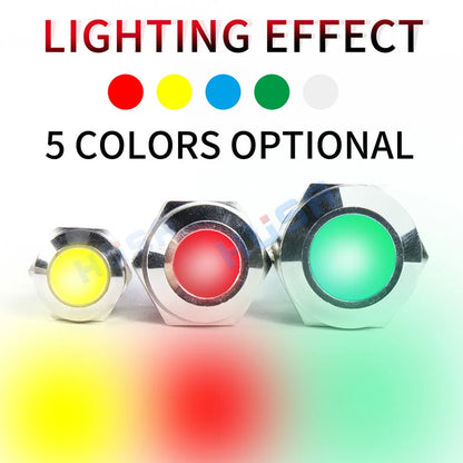 6mm 8mm 10mm 12mm 14mm Metal LED Warning Indicator Light Signal Lamp Pilot Wire 3-6V 12-24V 220V Waterproof IP65 Red Green Blue