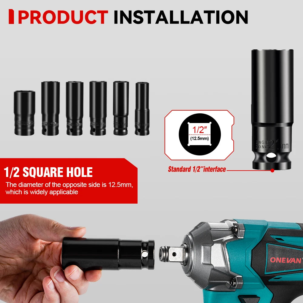 1200N.M Brushless Electric Impact Wrench, 3 Funtion 1/2" Cordless Portable Screwdriver Drill Tools For Makita Battery Pin, ONEVAN