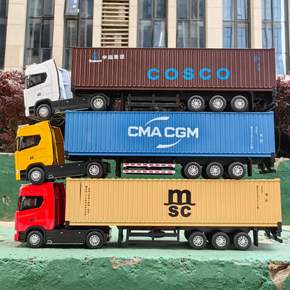 1:50 Alloy Diecast Large Truck Model Car Toy Simulation Container Toy Sound and Light Pull BackTransport Vehicle Model Kid Gifts