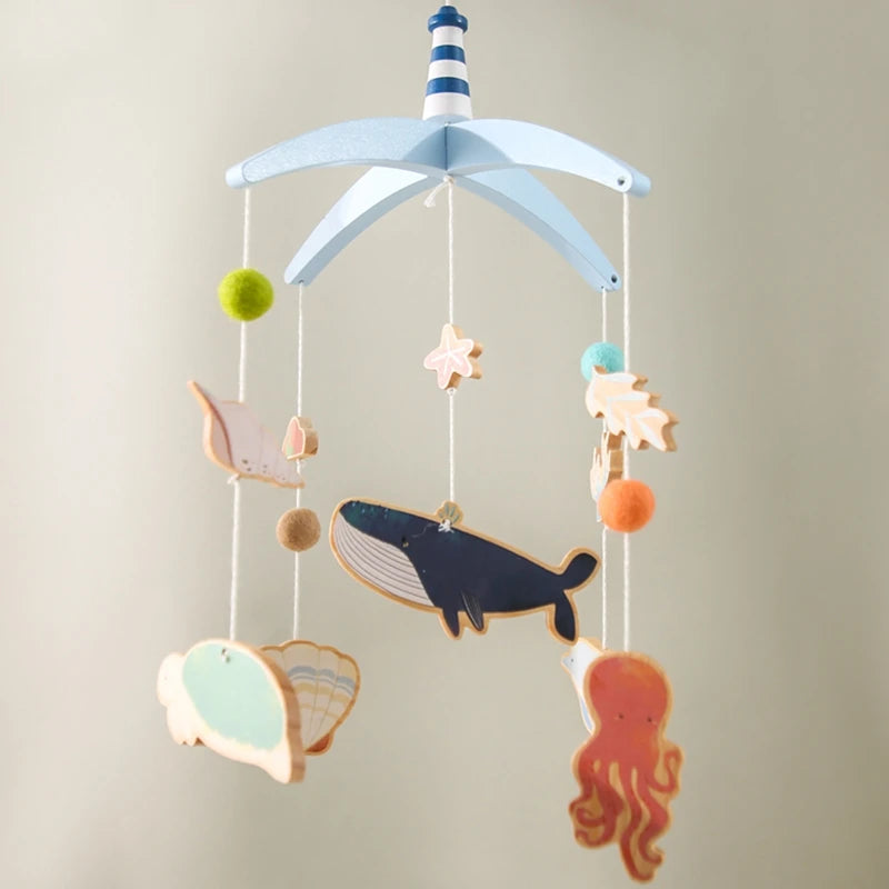 Newborn Baby Rattles Toys, 0-12 Months Soft Felt Whale Bed Bell Infant Mobile Crib Hanging Musical Carousel Toy, Boys Girls Gift