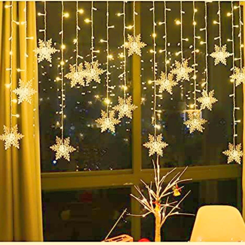 3.2M Christmas Snowflake Curtain String Lights, Indoor Christmas Light, Wedding Home Party New Year LED Xmas Lamps, Eave Decoration