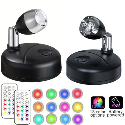 Battery Operated Spotlights, Indoor LED Wireless Spotlight, Indoor 13 Color Uplights with Rotatable Light Head, Stick-on Wall Hallway