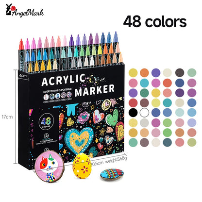Acrylic Marker Pen, Double Headed Waterproof Art Painting Supplies, School Stationary, Graffiti Drawing 12-72 Colors, ANGEL MARK