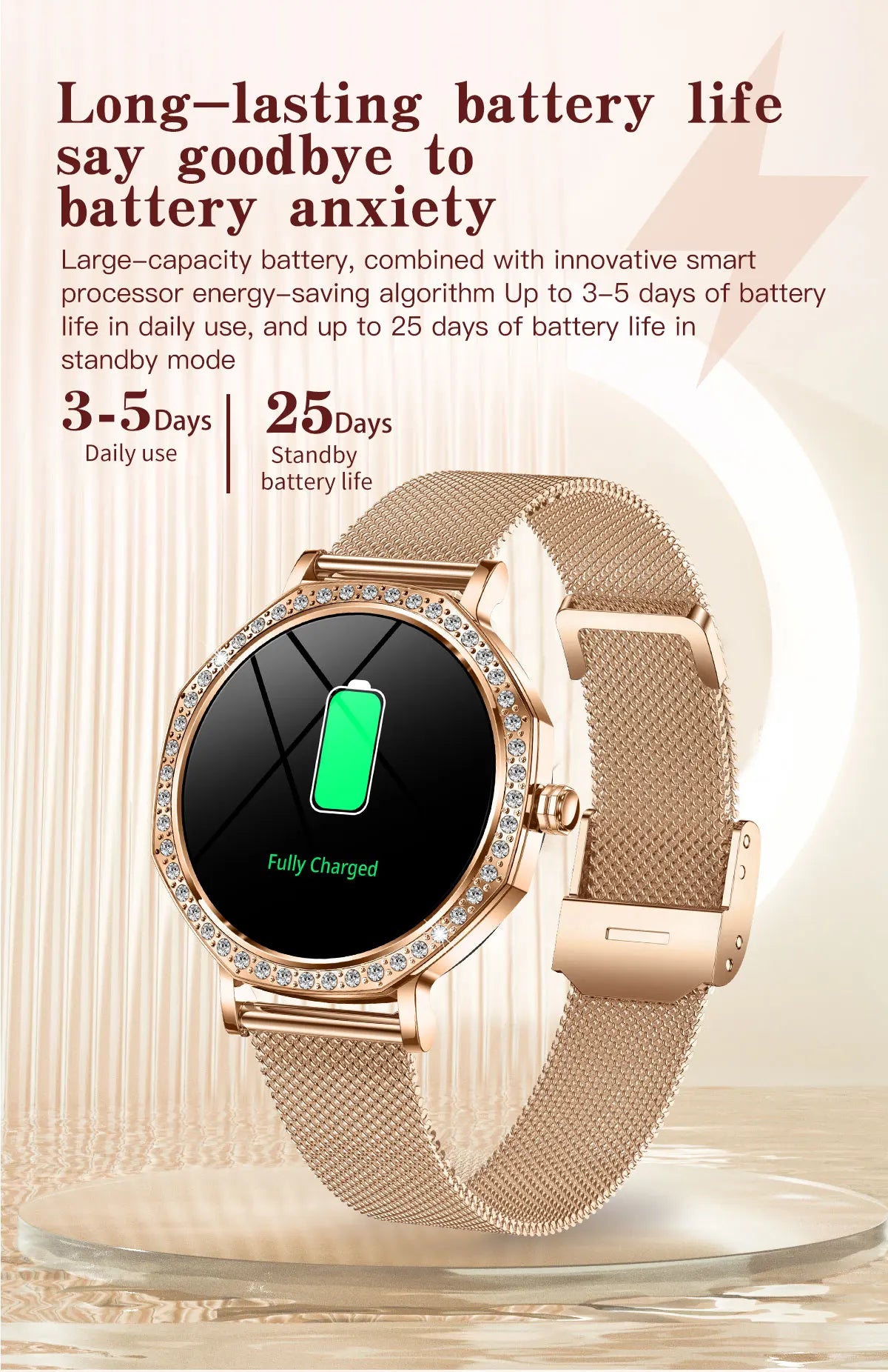 Luxury Women's Smartwatches Diamond Dial Fashion Smart Watch Heart Rate Monitor Sleep Tracking IP67 Waterproof For Android & IOS
