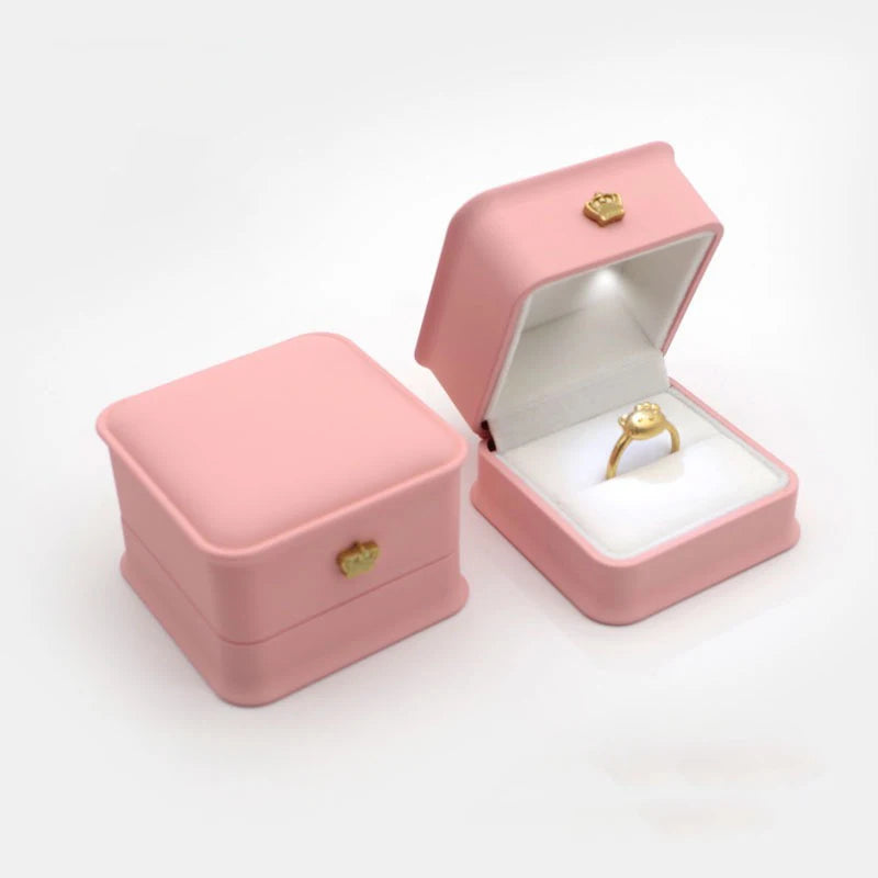 LED Jewelry Ring Box with Light Luxury Crown Earrings Pendant Storage Display Proposal Wedding Gift Box Jewelry Organizer Box