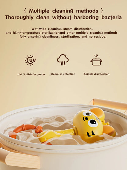 Animal Rattle Handbell, Infant Developmental Hand Grip Baby Toys, Cute Animal with Sound for Newborn Teether Gift Handbell