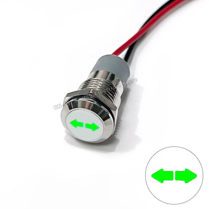 8/12/14MM Waterproof Symbol LED Indicator Light 12V 24V Silver Metal Indicator Turn Signal Pilot Light with Wire Car Dashboard