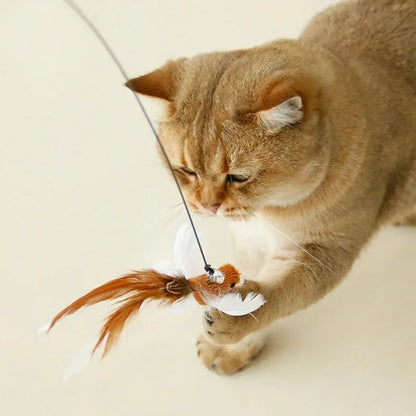 Interactive Cat Toy Hands-Free Cat Stick Playing Kitten Playing Teaser Wand Toy Suction Cup Bird/Feather Cat Wand Pet Supplies