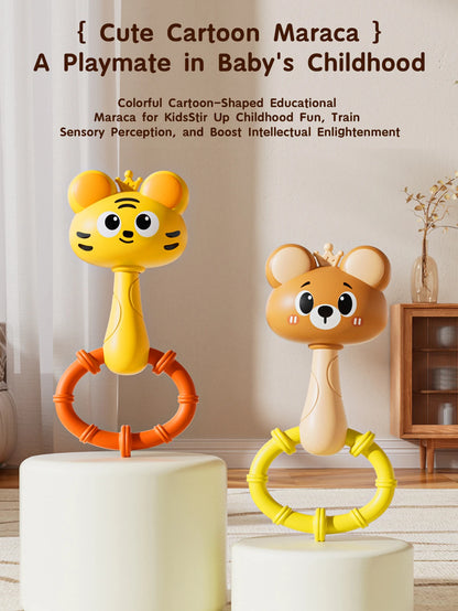 Animal Rattle Handbell, Infant Developmental Hand Grip Baby Toys, Cute Animal with Sound for Newborn Teether Gift Handbell
