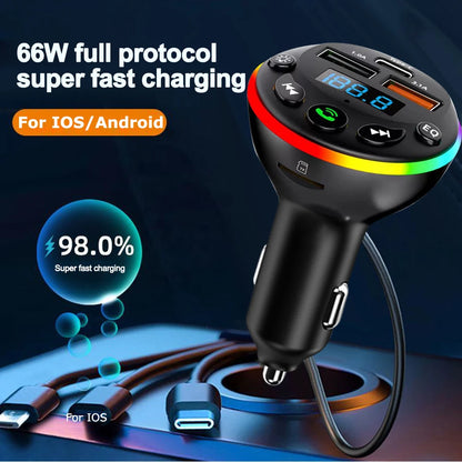 Bluetooth 5.0 FM Transmitter Car MP3 Modulator Player Handsfree Audio Receiver PD+USB Phone Charger With 3 in 1 Charge Cable