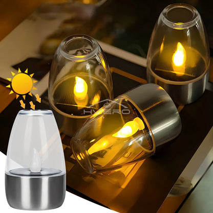 Solar Light LED Stainless Steel Candle, Outdoor Courtyard Decorative Atmosphere Night Lights Halloween Candlelight, Dinner Lamping