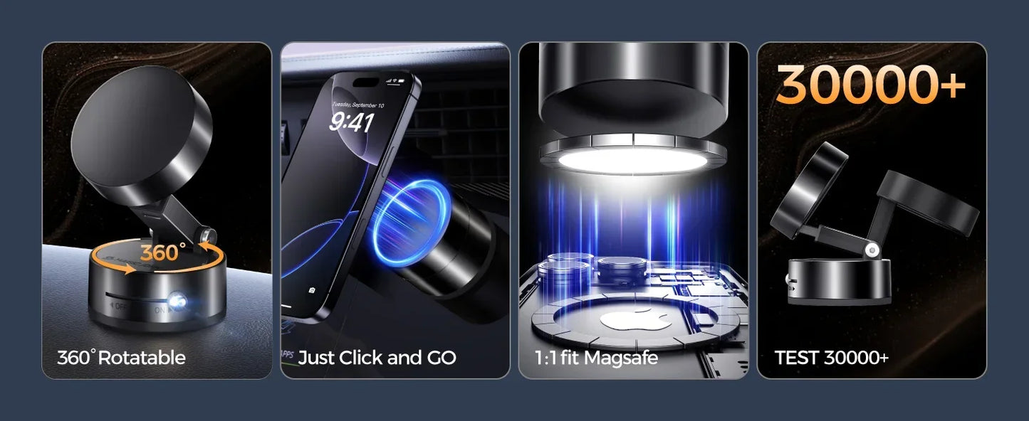 Upgraded 360° Vacuum Magnetic Phone Holder, Magnetic Car Phone Mount, Hands-Free Suction Cup Phone Holder for Car/ Gym/ Mirror