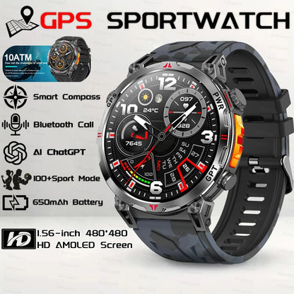 2026 New Outdoor GPS Sports Smartwatches Men Compass 10ATM Waterproof 24/7 Health Monitoring ChatGPT Bluetooth Call Smart Watch