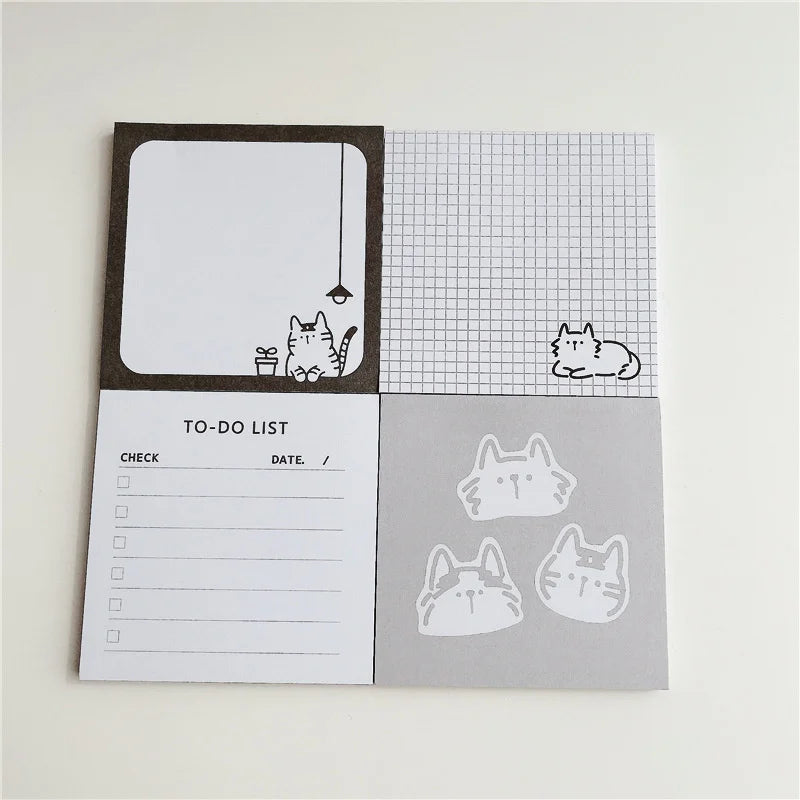 50Sheets, Cartoon Brief Strokes, Cute Cat Memo Pad, Simple Style Kawaii Message Paper, Student To Do List Notes, School Stationery