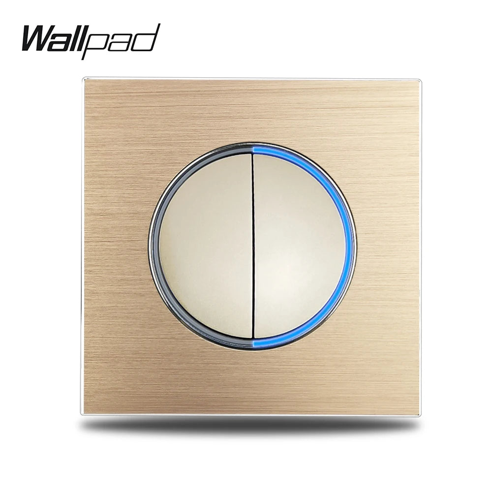 Wallpad Wall Switch 1 Way 2 Way, Circle Round Button, Blue LED Indicator, Brushed Aluminum Finishing, Black Gold SIlver Brown