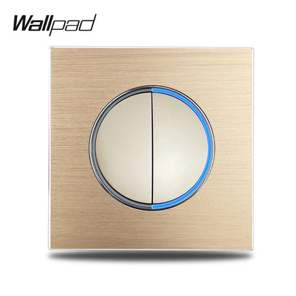 Wallpad Wall Switch 1 Way 2 Way, Circle Round Button, Blue LED Indicator, Brushed Aluminum Finishing, Black Gold SIlver Brown