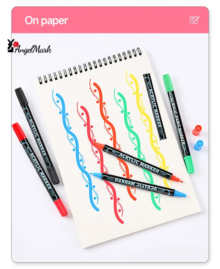 Acrylic Marker Pen, Double Headed Waterproof Art Painting Supplies, School Stationary, Graffiti Drawing 12-72 Colors, ANGEL MARK