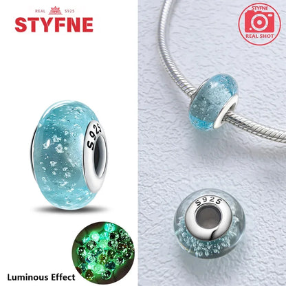 Charm Sterling Silver 925 Colorful Luminous Beads Murano Glass Series Fit Original Bracelet for Women Jewelry DIY Fine Gift
