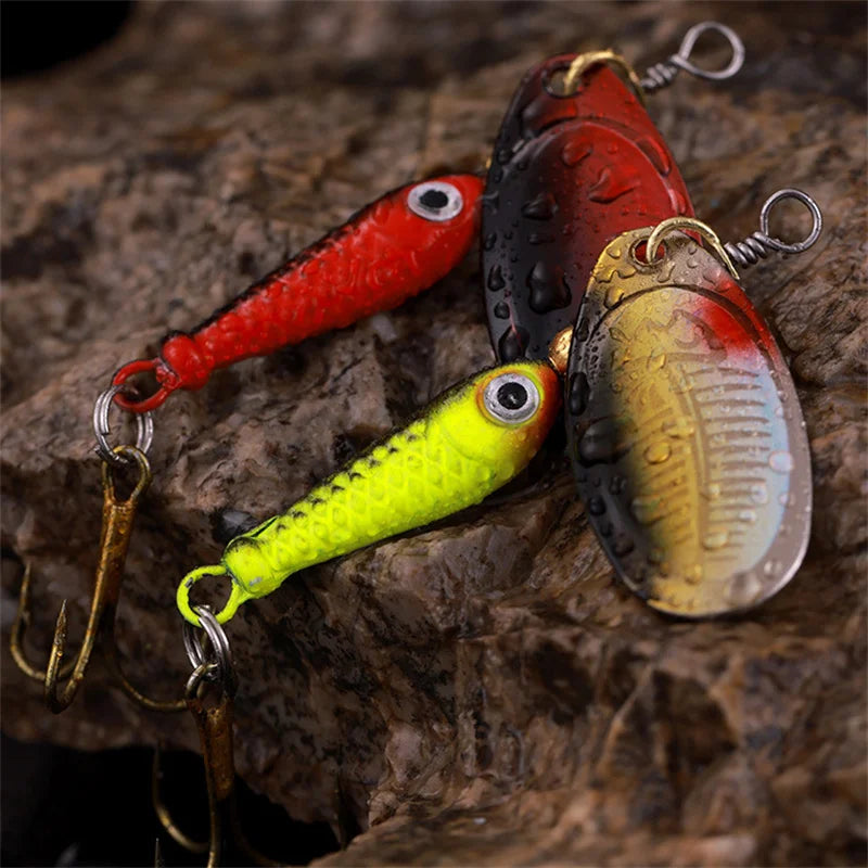 Rotating Metal Spinner Fishing Lures 9.1g 7cm Rotating Sequin Artificial Hard Baits Crap Bass Pike Treble Hook Fishing Tackle