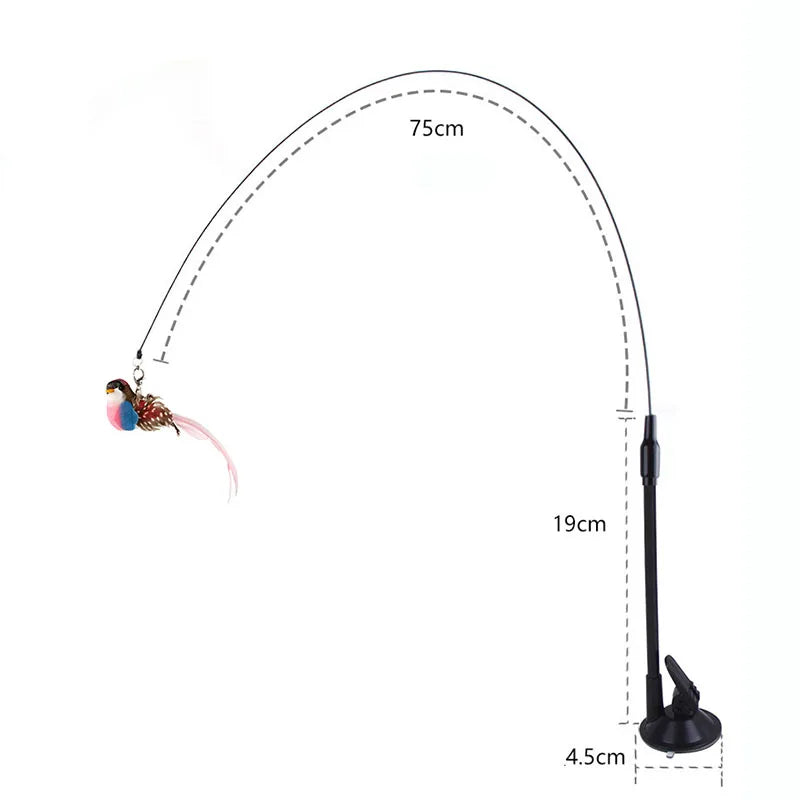 Cat Toys Simulated Bird  Feather Cat Teasing Stick Epoxy Sucker Steel Wire Long Rod  Cat Self Hi No Harmful Ingredients