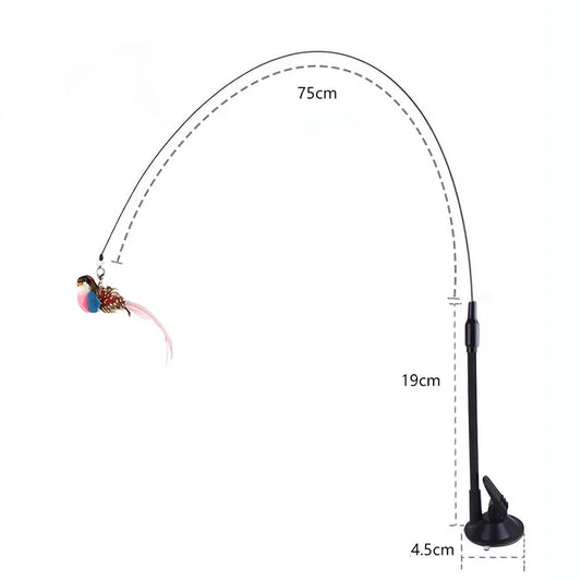 Cat Toys Simulated Bird Feather Cat Teasing Stick Epoxy Sucker Steel Wire Long Rod Cat Self-Hi No Harmful Ingredients
