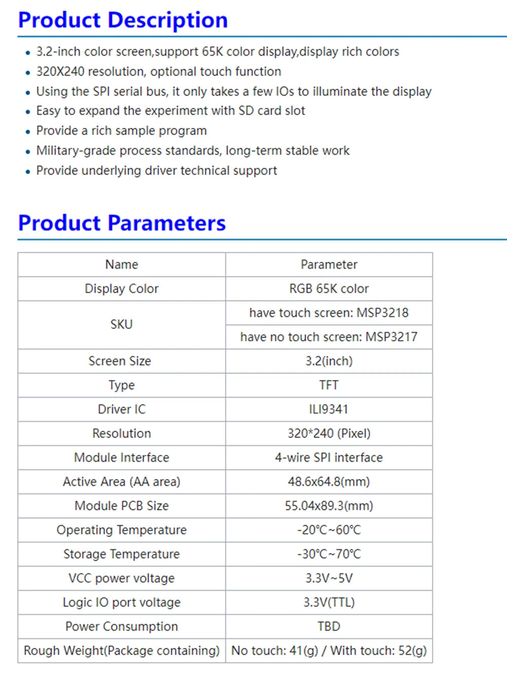 2.2 /2.4/2.8/3.2/3.5/4.0 Inch SPI TFT LCD Touch Panel Serial Port Module,  ILI9341  240x320 Serial LED Display