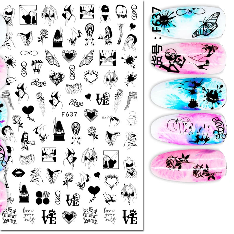3d Nail Art Decals Tropical Palm Leaves Flowers Laces Faces Adhesive Sliders Nail Stickers Decoration For Nail Manicure