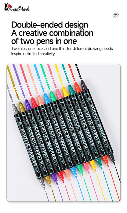 Acrylic Marker Pen, Double Headed Waterproof Art Painting Supplies, School Stationary, Graffiti Drawing 12-72 Colors, ANGEL MARK