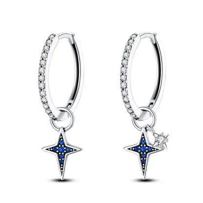 925 Sterling Silver Moon Universe Starry Sky Series Charm Earrings Women Blue Shiny Zircon Daily Wear Jewelry