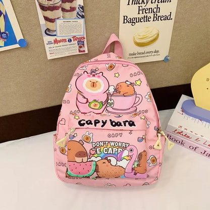 Cute Large Capacity Capybara Backpack, Cartoon Breathable Student Schoolbag, Nylon Ultra-light Book Bag, Back to school Girl
