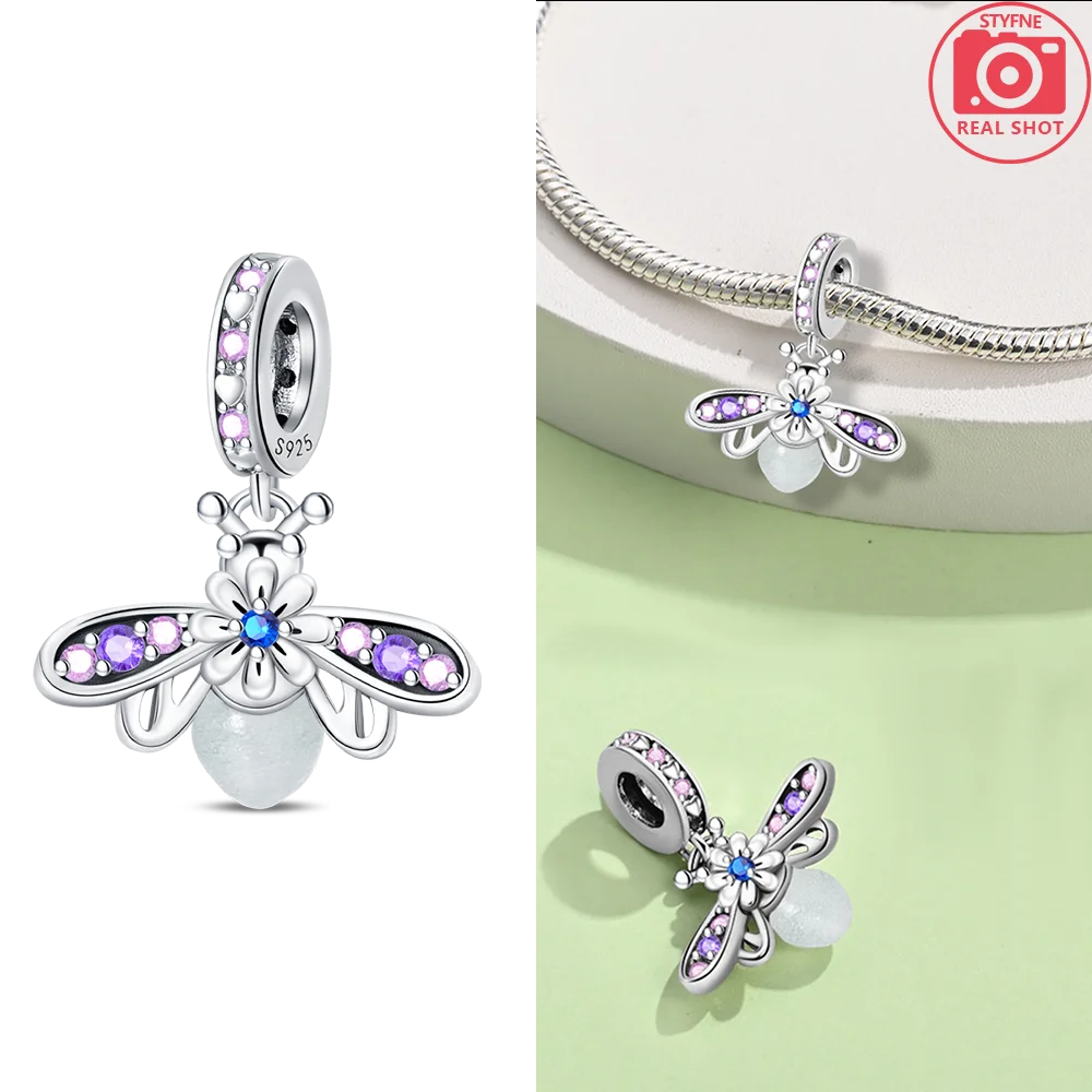 Charms 925 Silver Blue Original Stars Heart Zircon Chameleon Panda Glass Beads Fit Bracelet Jewelry Women Diy Accessories