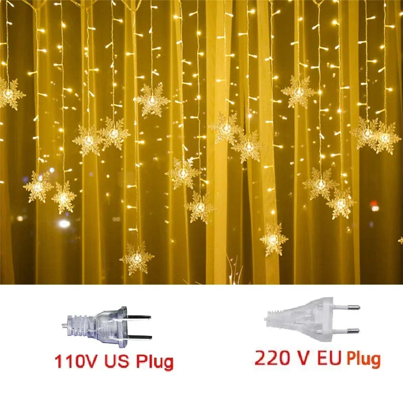 Indoor and Outdoor Christmas Snowflake LED String Lights Fairy Lights Curtain Lights Festoon Holiday Party New Year Decoration