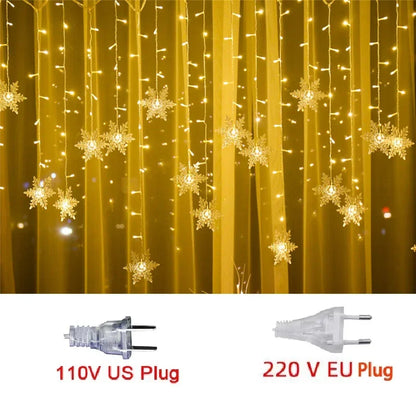 Indoor and Outdoor Christmas Snowflake LED String Lights Fairy Lights Curtain Lights Festoon Holiday Party New Year Decoration