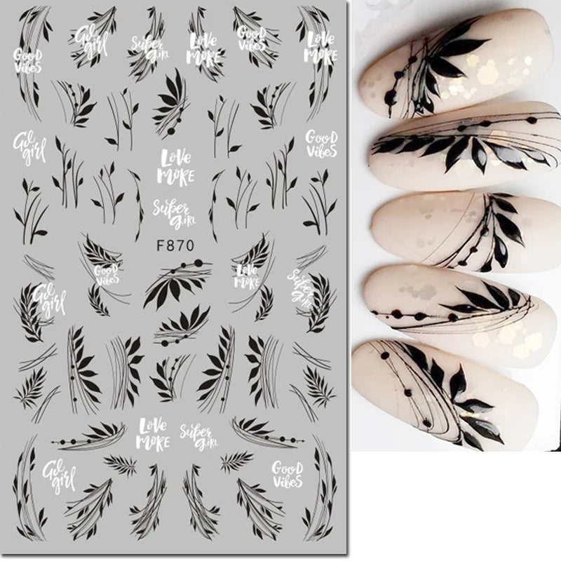 3d Nail Art Decals Tropical Palm Leaves Flowers Laces Faces Adhesive Sliders Nail Stickers Decoration For Nail Manicure