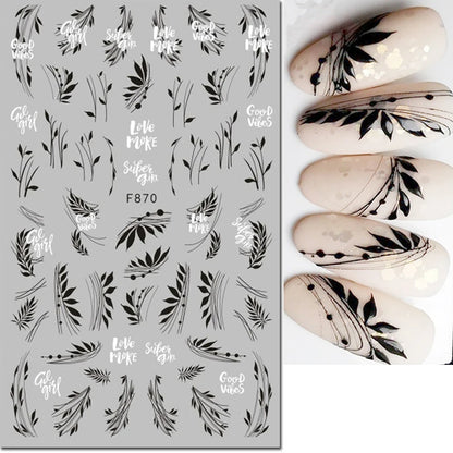 3d Nail Art Decals Tropical Palm Leaves Flowers Laces Faces Adhesive Sliders Nail Stickers Decoration For Nail Manicure