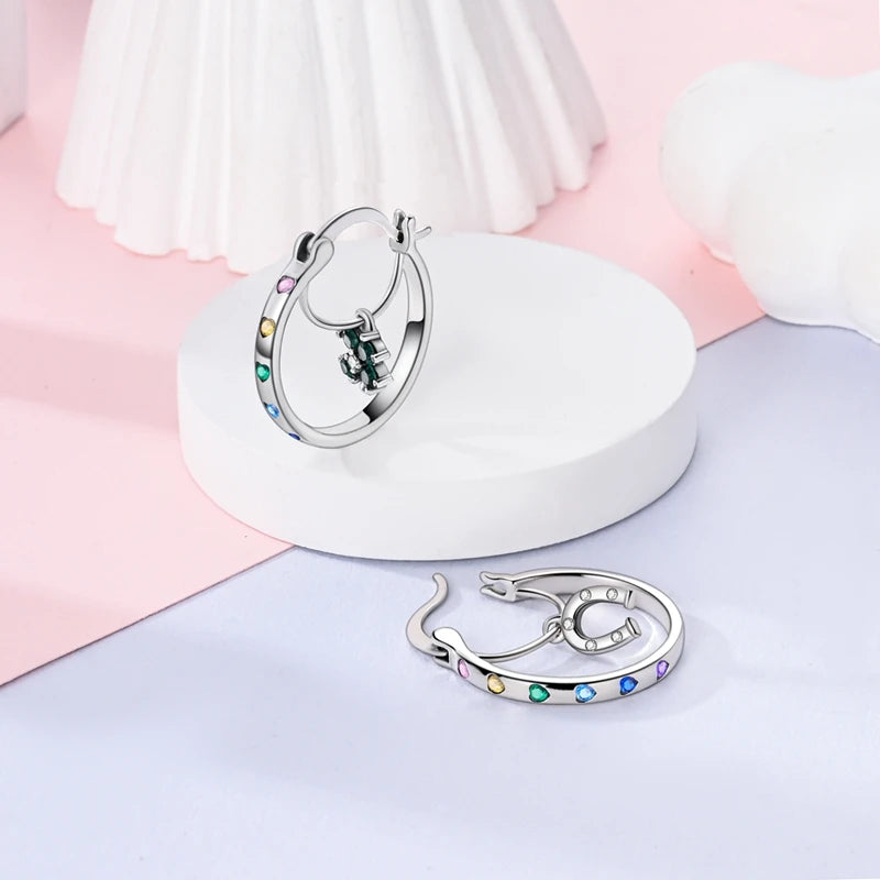 925 Sterling Silver Colored Zirconium Stars Hoop Earrings For Women Jewelry, Anniversary WeddingMaking Jewelry Gift