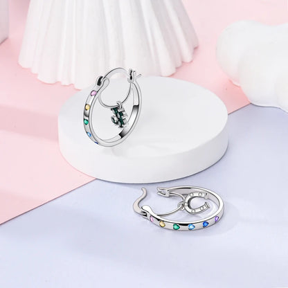 925 Sterling Silver Colored Zirconium Stars Hoop Earrings For Women Jewelry, Anniversary WeddingMaking Jewelry Gift