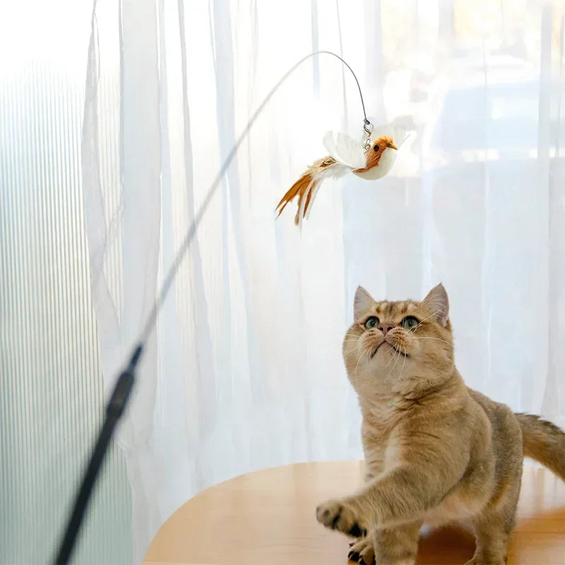 Interactive Cat Toy Hands-Free Cat Stick Playing Kitten Playing Teaser Wand Toy Suction Cup Bird/Feather Cat Wand Pet Supplies