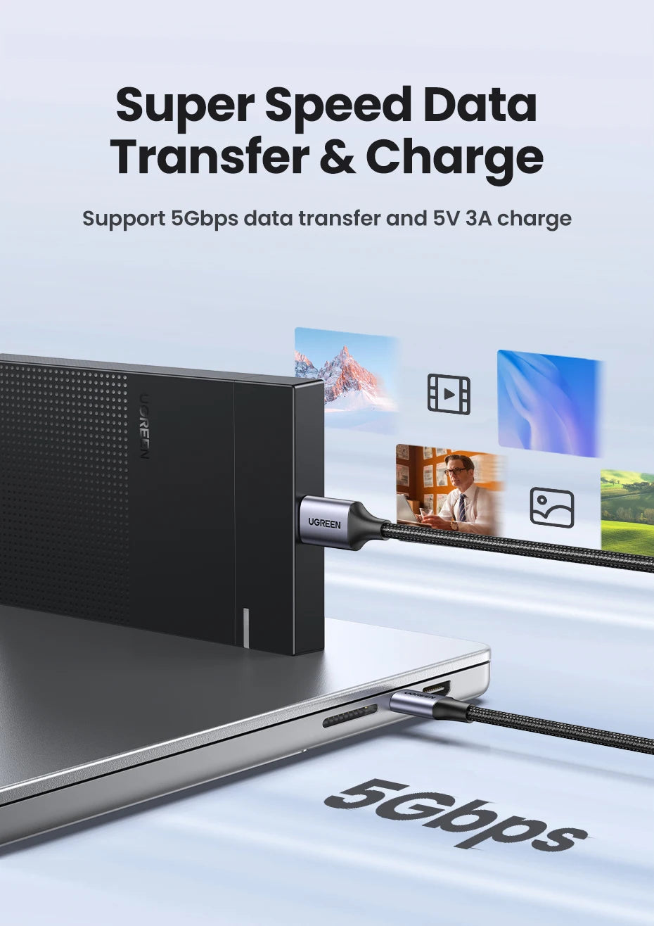 USB C to Micro B 3.0 Cable, 5Gbps 3A, Fast Data Sync Cord For Macbook Hard Drive Disk HDD, SSD Case USB Type C Micro B Cable ,UGREEN