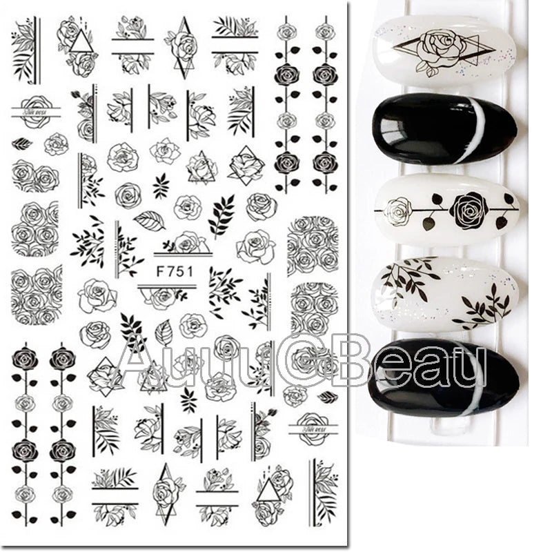 3d Nail Art Decals Tropical Palm Leaves Flowers Laces Faces Adhesive Sliders Nail Stickers Decoration For Nail Manicure