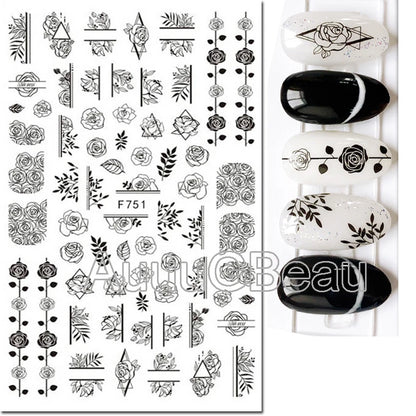 3d Nail Art Decals Tropical Palm Leaves Flowers Laces Faces Adhesive Sliders Nail Stickers Decoration For Nail Manicure