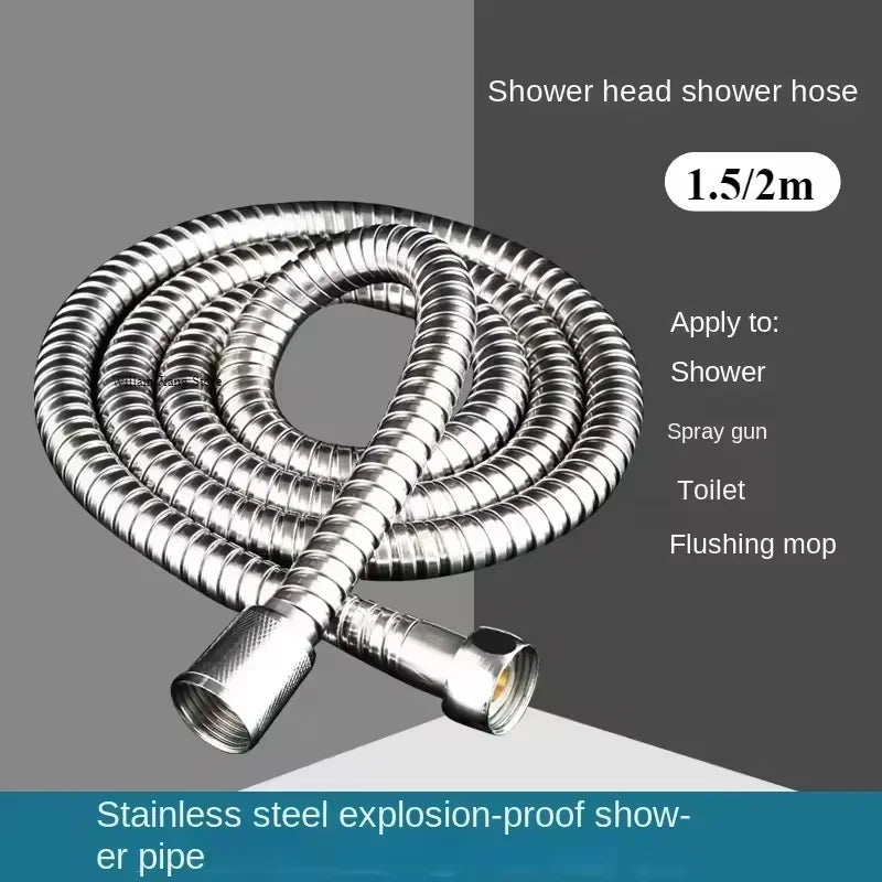 SUS 304 1.5/2M, Black/silver Flexible Shower Hose, Long Bathroom Shower Pipe Extension, Water Pipe Pull Pipe Bathroom Accessories