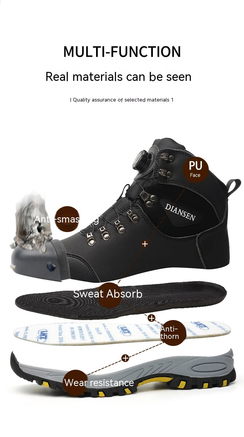 Rotating Button Safety Shoes, Men Work Sneakers, Indestructible Shoes, Puncture-Proof Protective Shoes, Work Boots, Tactical Boots