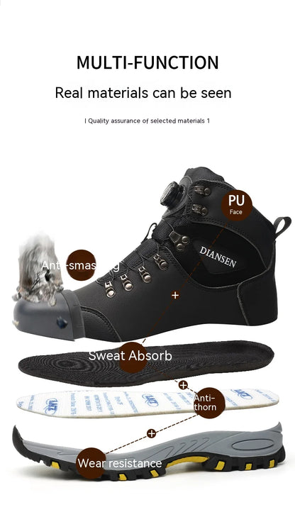Rotating Button Safety Shoes, Men Work Sneakers, Indestructible Shoes, Puncture-Proof Protective Shoes, Work Boots, Tactical Boots
