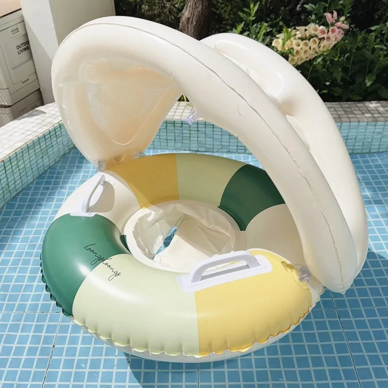 Baby Swimming Float Inflatable Circle Baby Pool Float Ring with SunShade Baby Bathing Swimming Pool Toys for Babies 3-36 Months