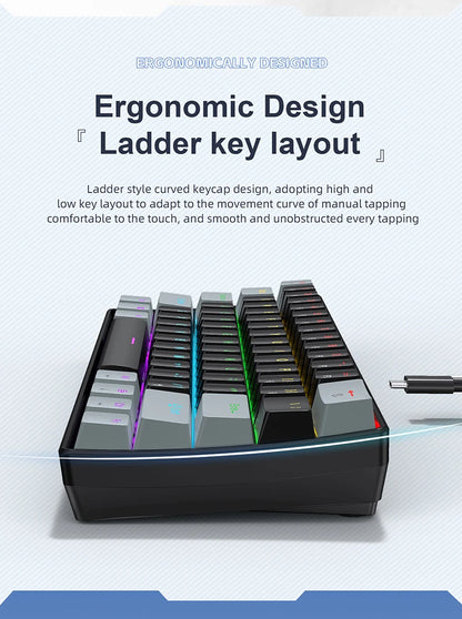 60% Portable Wired Mini Mechanical Keyboard, APAYADO K61 Mini Wired Keyboard, 61 Keys Phantom RGB, Black, White, Red, Red/Blue Switch
