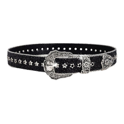 Personality Gothic Rhinestone Belts For Women Girl, Fashion PU Leather Belts, Western Cowboy Y2K Retro Jeans Skirt Decor Waistband