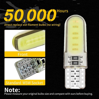 2/4/6/8/10/20 Pcs, T10 W5W LED Bulbs, Car Interior Dome Maps Trunk License Plate Lights, 12V COB-12SMD 7500K White Yellow Red Blue