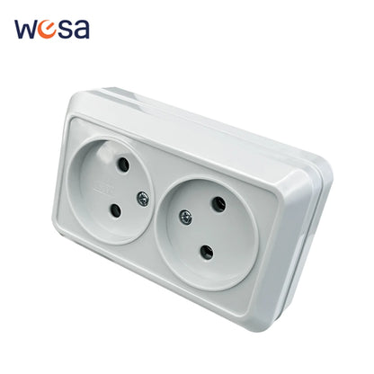 WESA White Wall Mount Socket EU Standard Electrical Outlett Ground Vintage Surface Power Socket Plug Flame Retardant Plastic