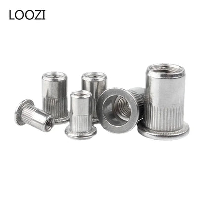 M3 M4 M5 M6 M8 M10 304 Stainless Steel Rivnut Flat Head Threaded Nut Vertical Stripe Rivets Insert Nutsert Cap Rivet Nuts